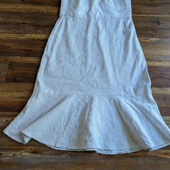 Banana Republic Linen Sleeveless Sheath White/Blue Stripe Midi Trumpet Dress 14 - Picture 4 of 10
